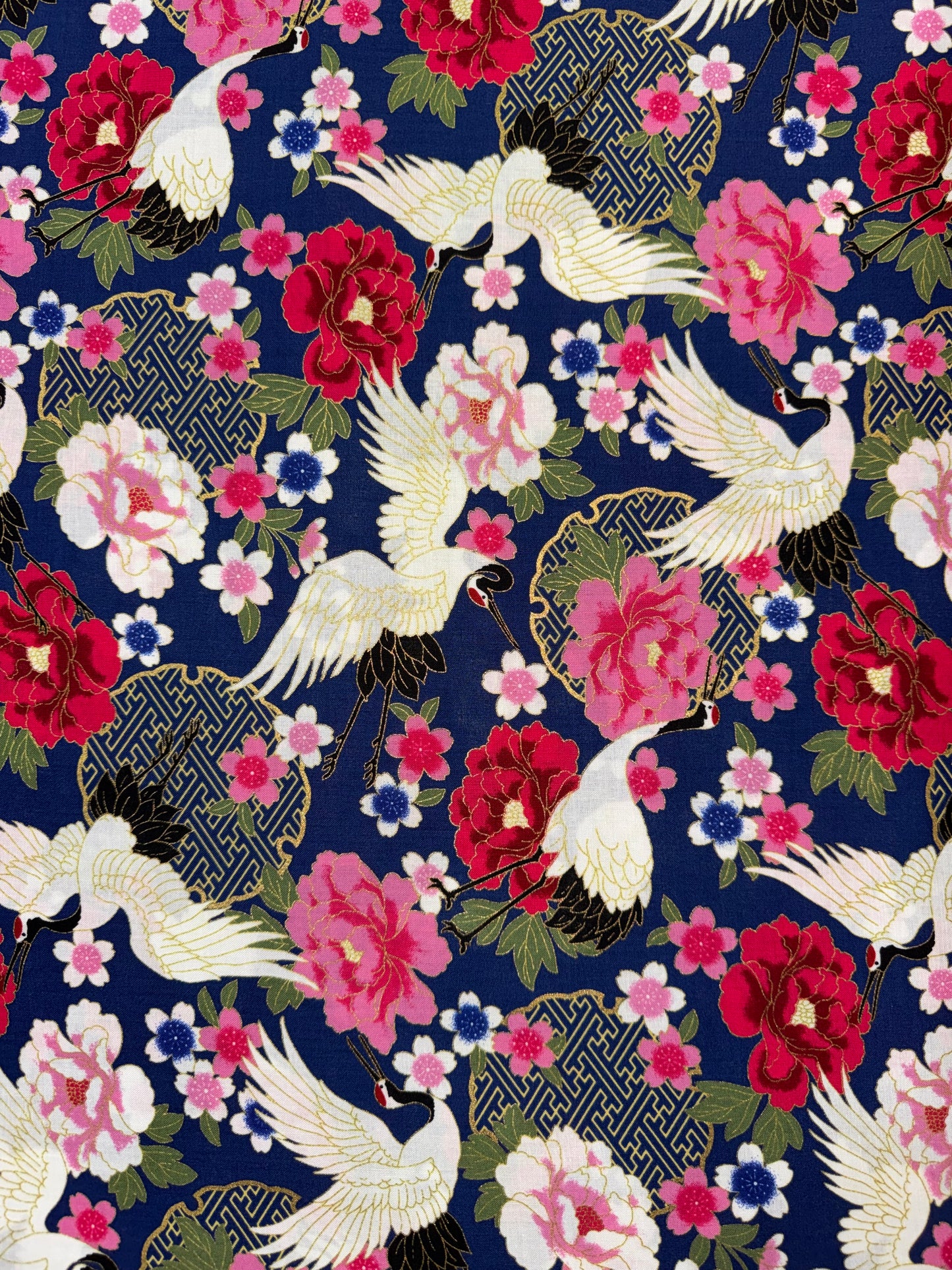 Saba - Japanese White Cranes on a Navy Background