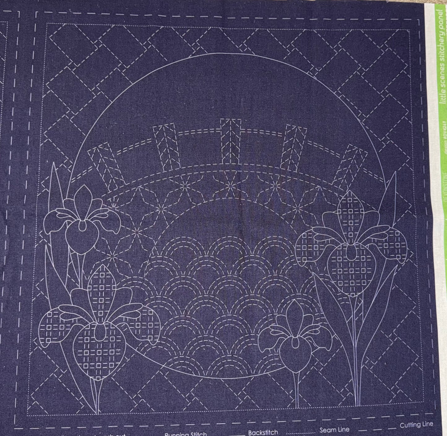 DV4269 Sashiko Little Scenes Panel in Navy