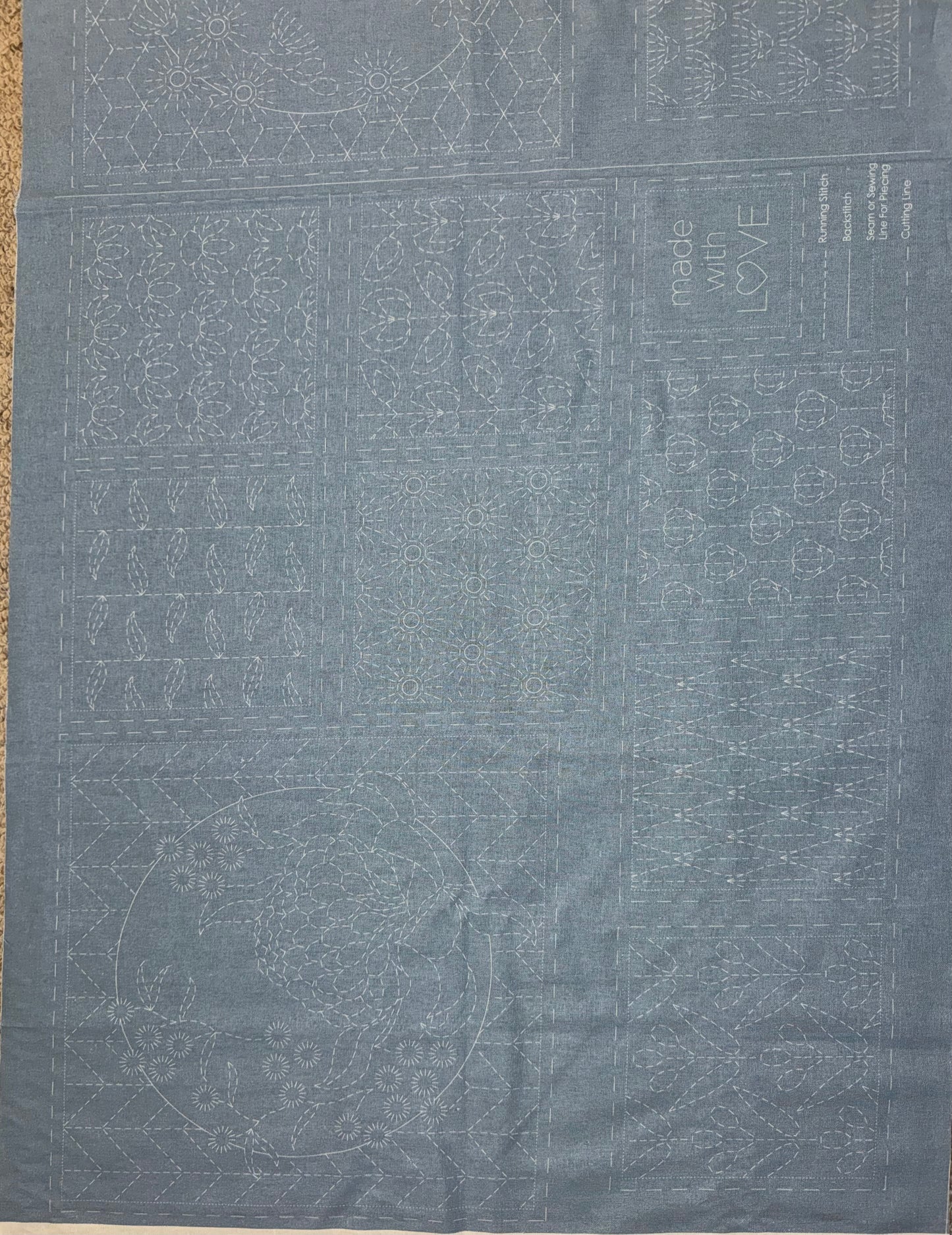 DV4072 Sashiko Botanical Panel in Notre Dame Light Blue