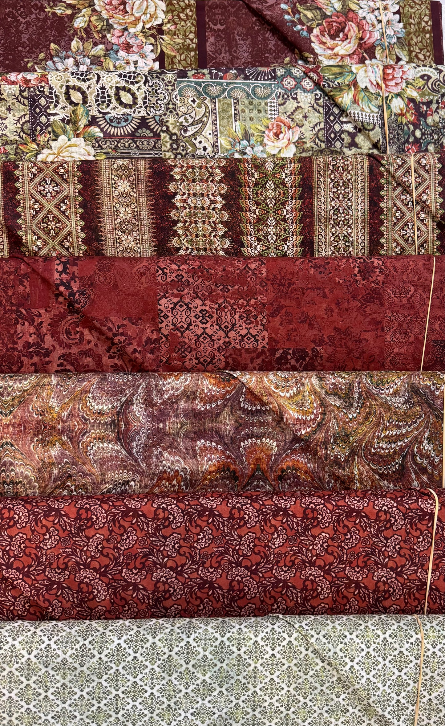 Carpet Bag Romance Garden Twist Burgundy Quilt Pattern and Kit - by Jason Yenter 98" x 109"