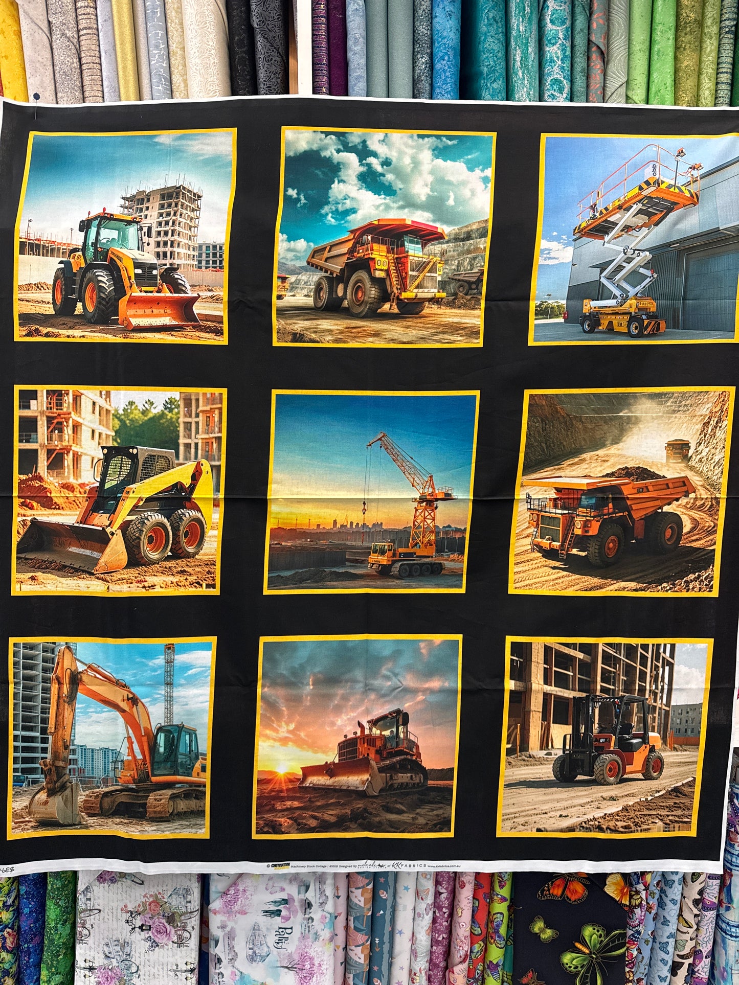 Construction Zone - 9 Big Truck and Digger panels. 90cm x WOF