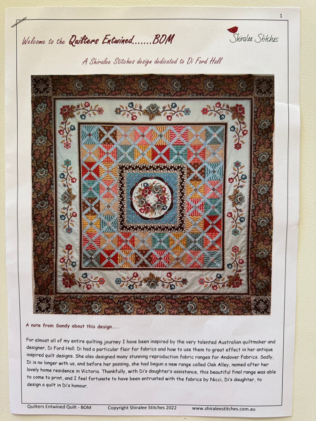 Quilters Entwined Block of the Month Complete Set - By Shiralee Stitches. Pre-Loved Treasure.