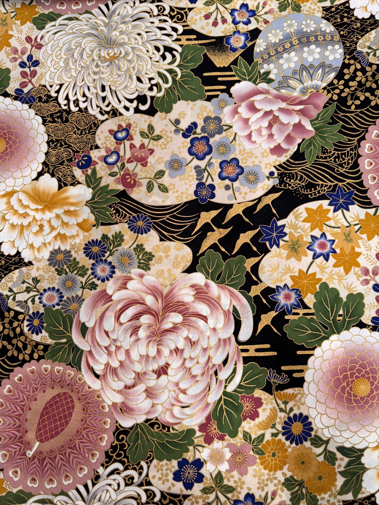 Japanese Maru Floral on Black background