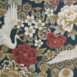 Kanza Traditional Japanese Crane and Flowers on Green