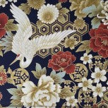 Kanza Traditional Japanese Crane and Flowers on Navy