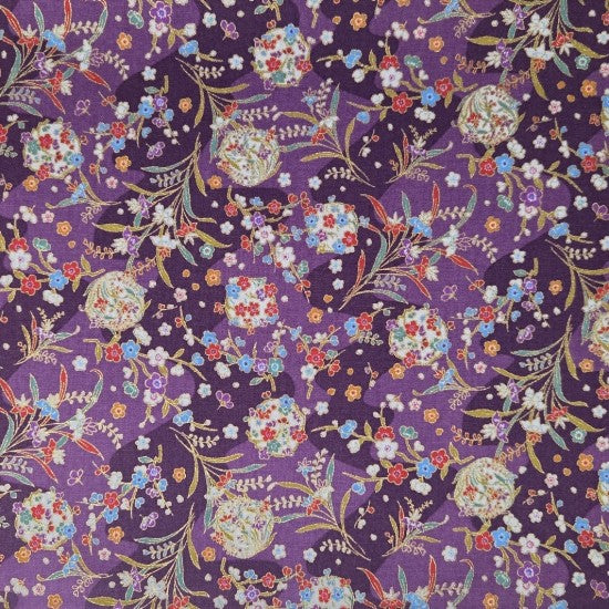 Terada Traditional Japanese Flowers on Purple background