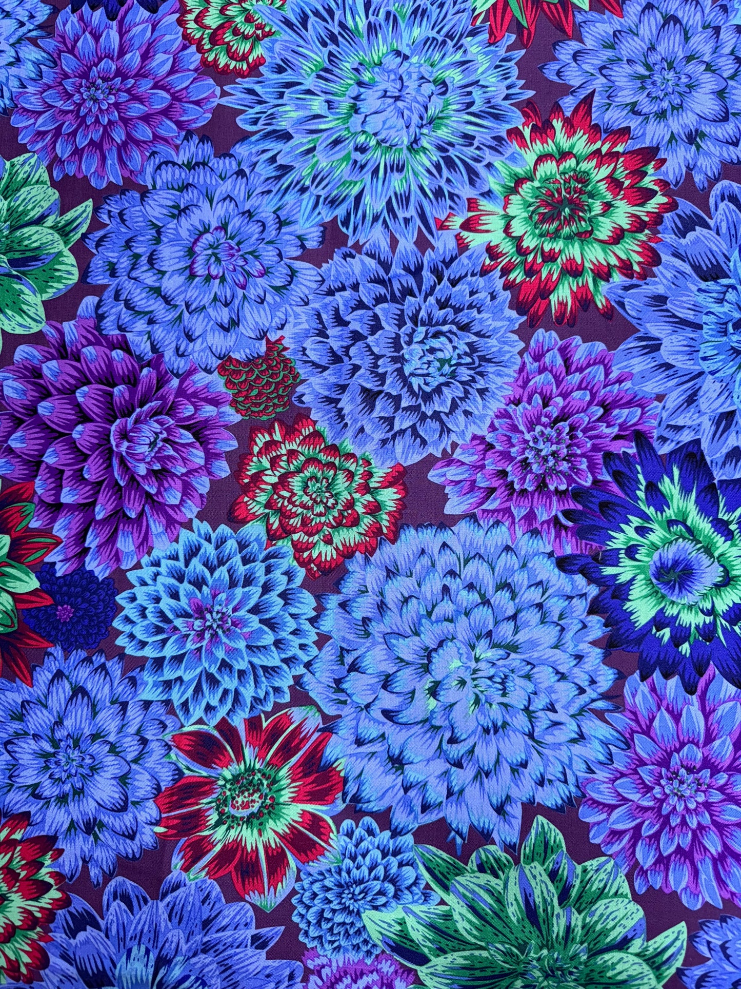 Kaffe Fassett Dancing Dahlias in Blue 6.2m available