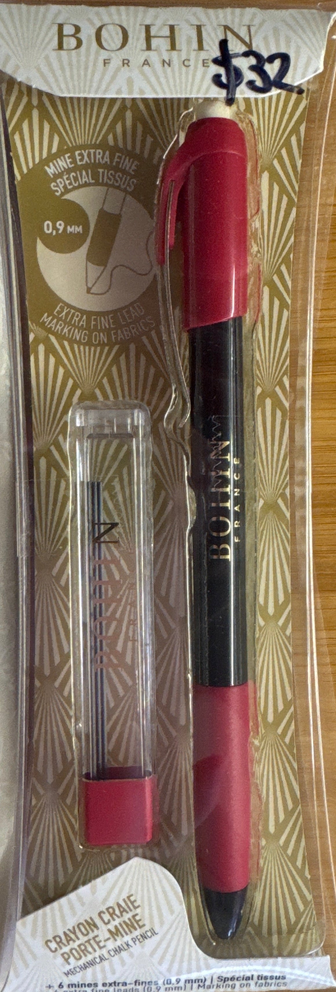 BOHIN Chalk Mechanical Pencil with 6 .9mm Black leads