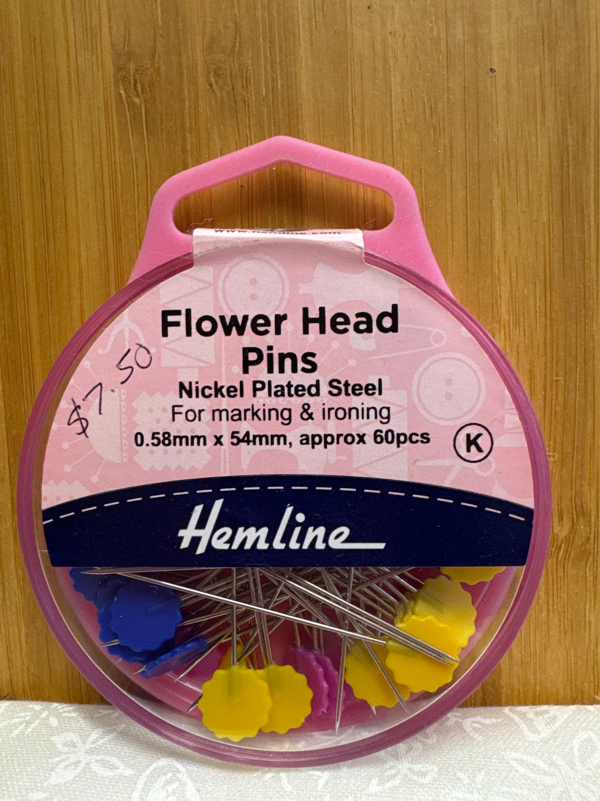 Hemline Flower Head Pins - 0.58mm x 54mm x 60