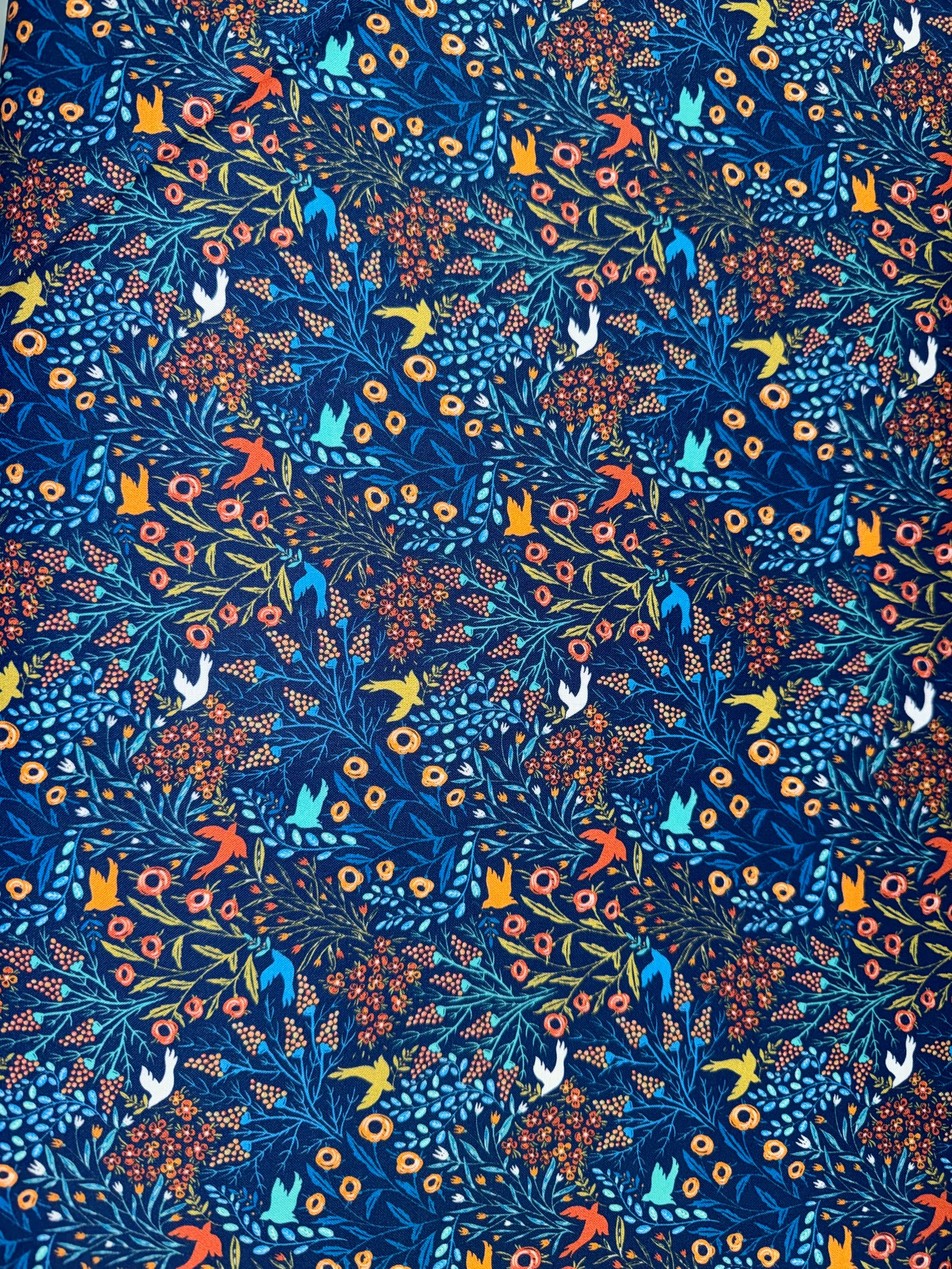 Whimsy - Flowers and Birds on a Blue background
