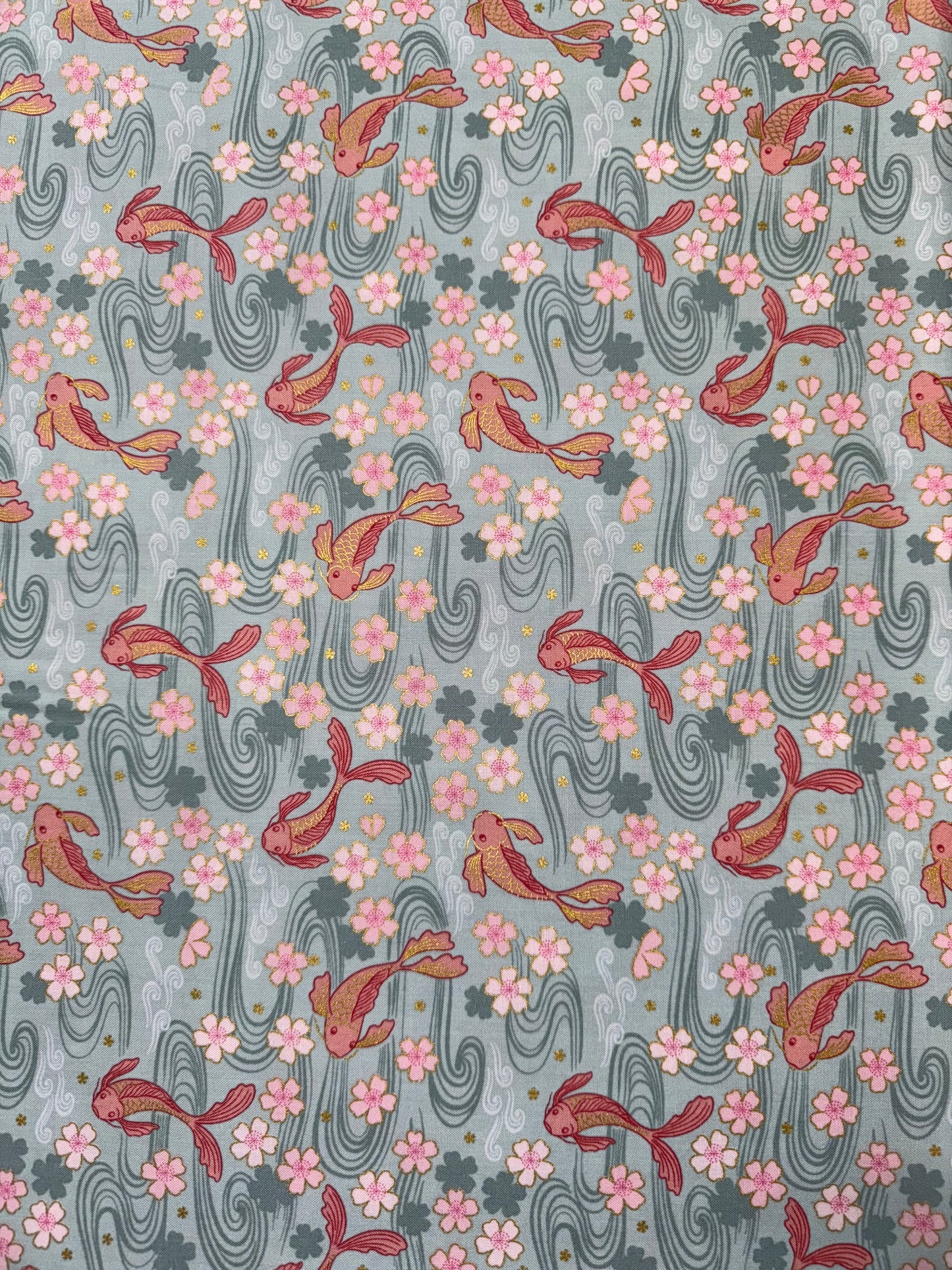 Sakura Koi Fish on Blue fabric
