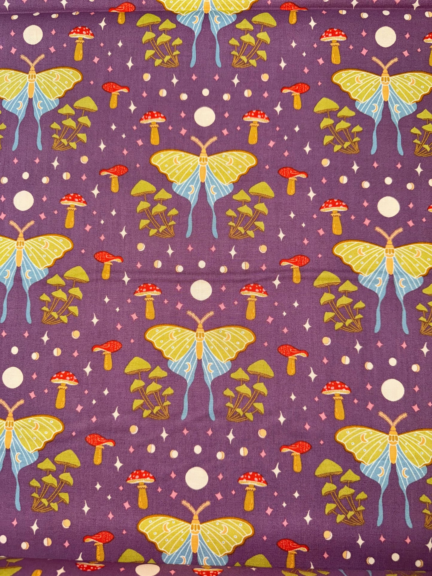 Celestial Garden - Moths and Mushrooms on a Plum background