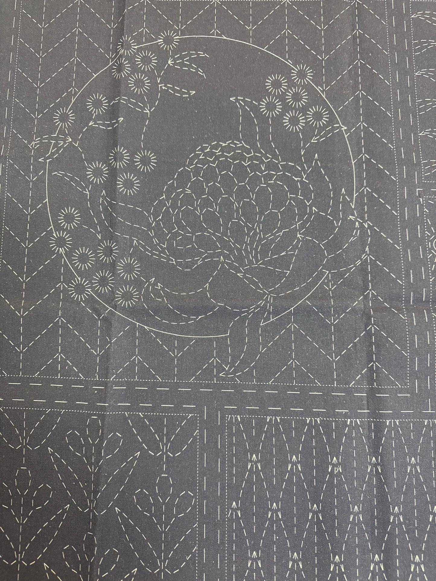 DV4071 Sashiko Botanical Panel in Navy