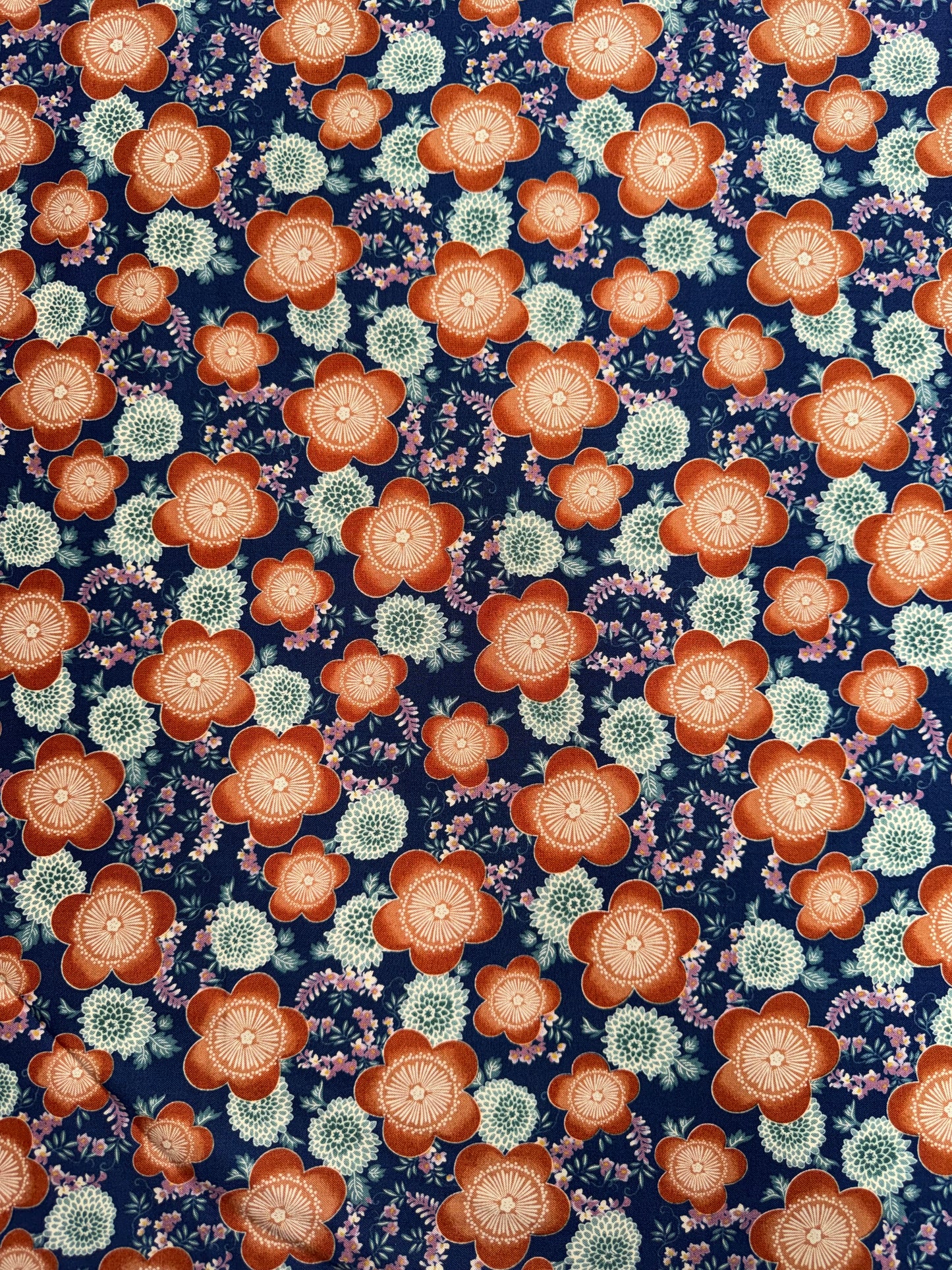 Robert Kaufman - Kyoto Gardens - Navy with large Red Flowers