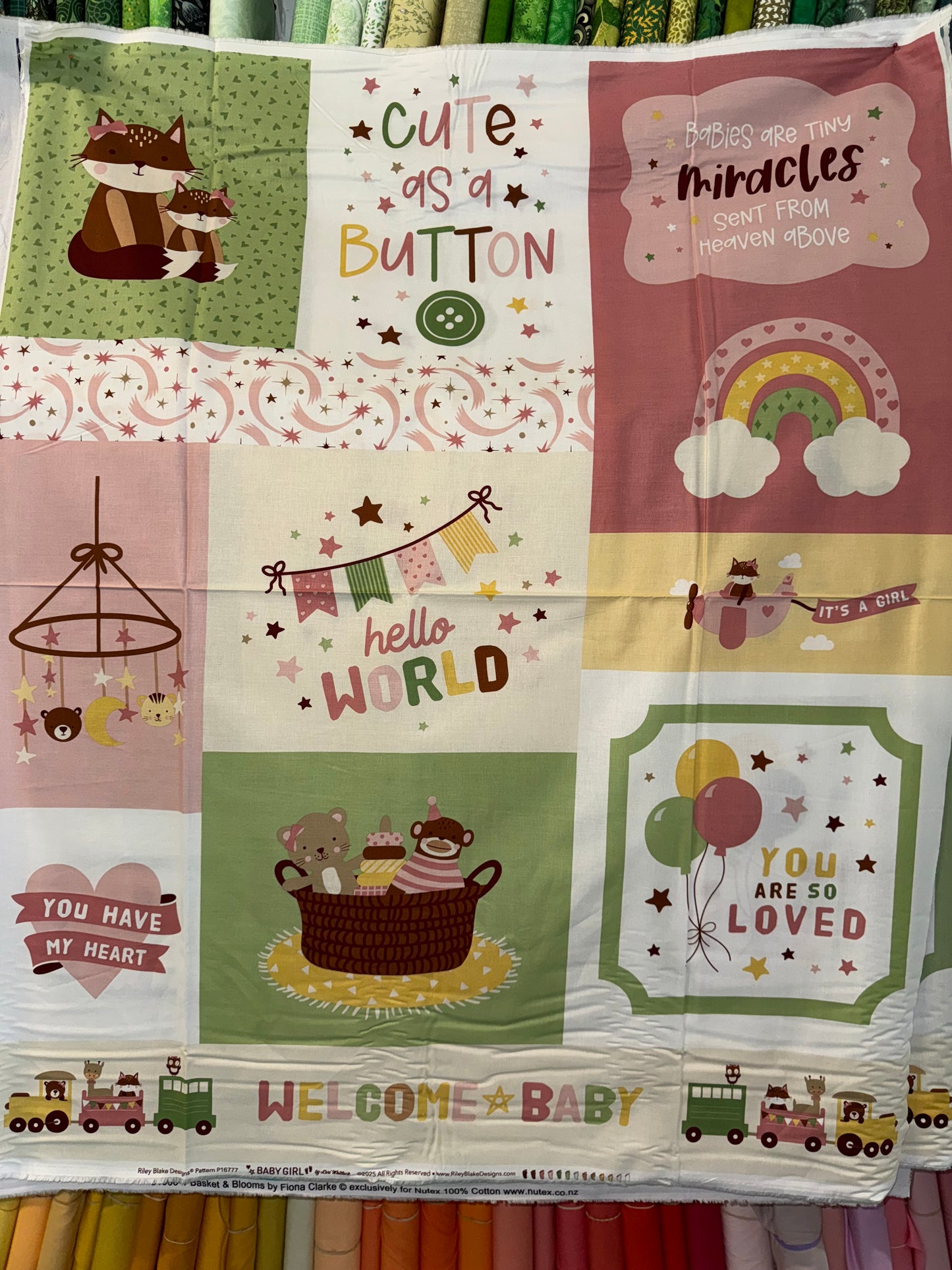 Cute as a Button - Baby Girl Panel 90cm
