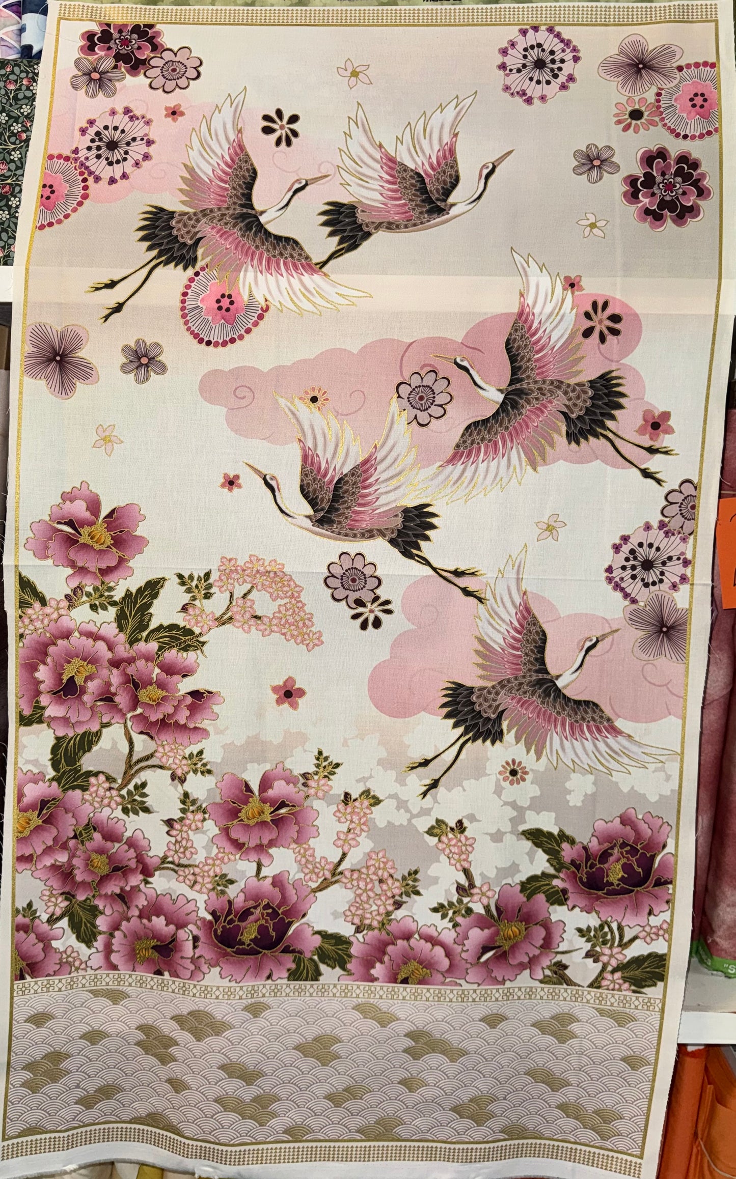 Imperial Collection - Graceful Cranes - Panel in Light Pink