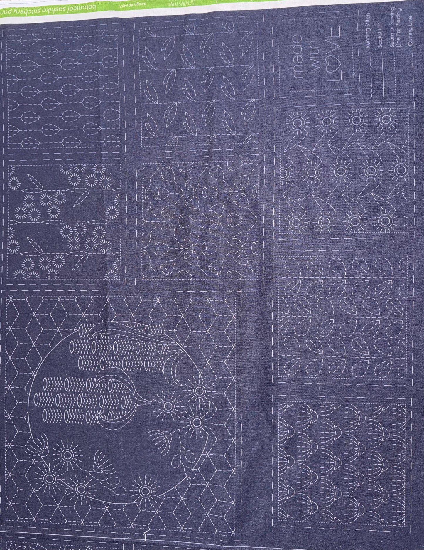 DV4071 Sashiko Botanical Panel in Navy