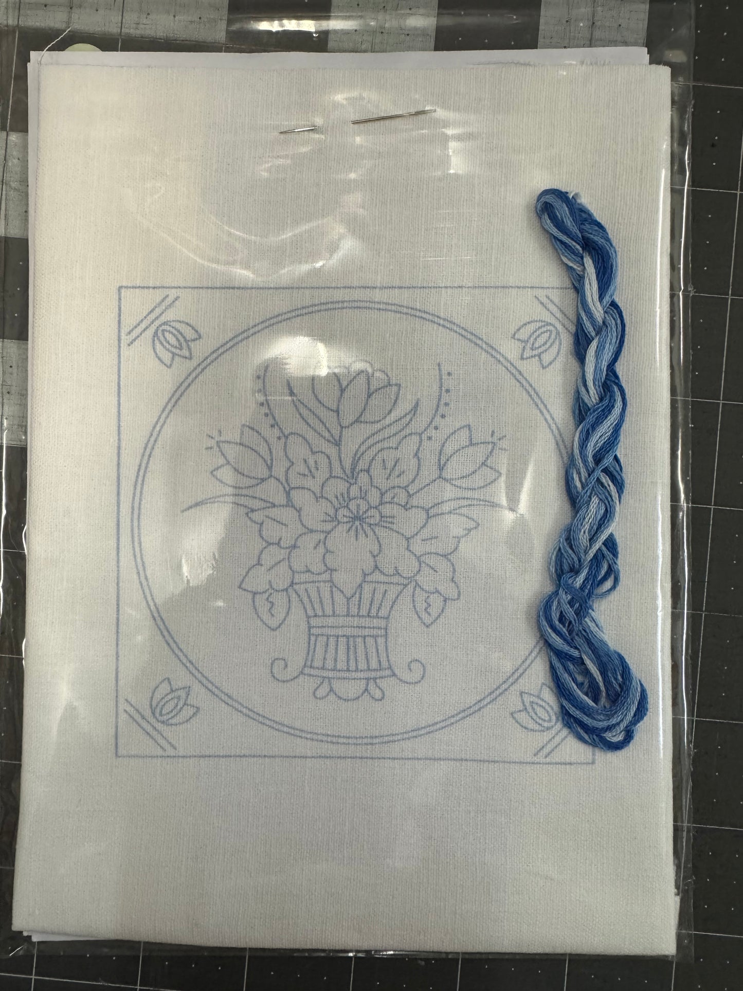 Flower Vase Delft Series Stitchery by Margaret Upston