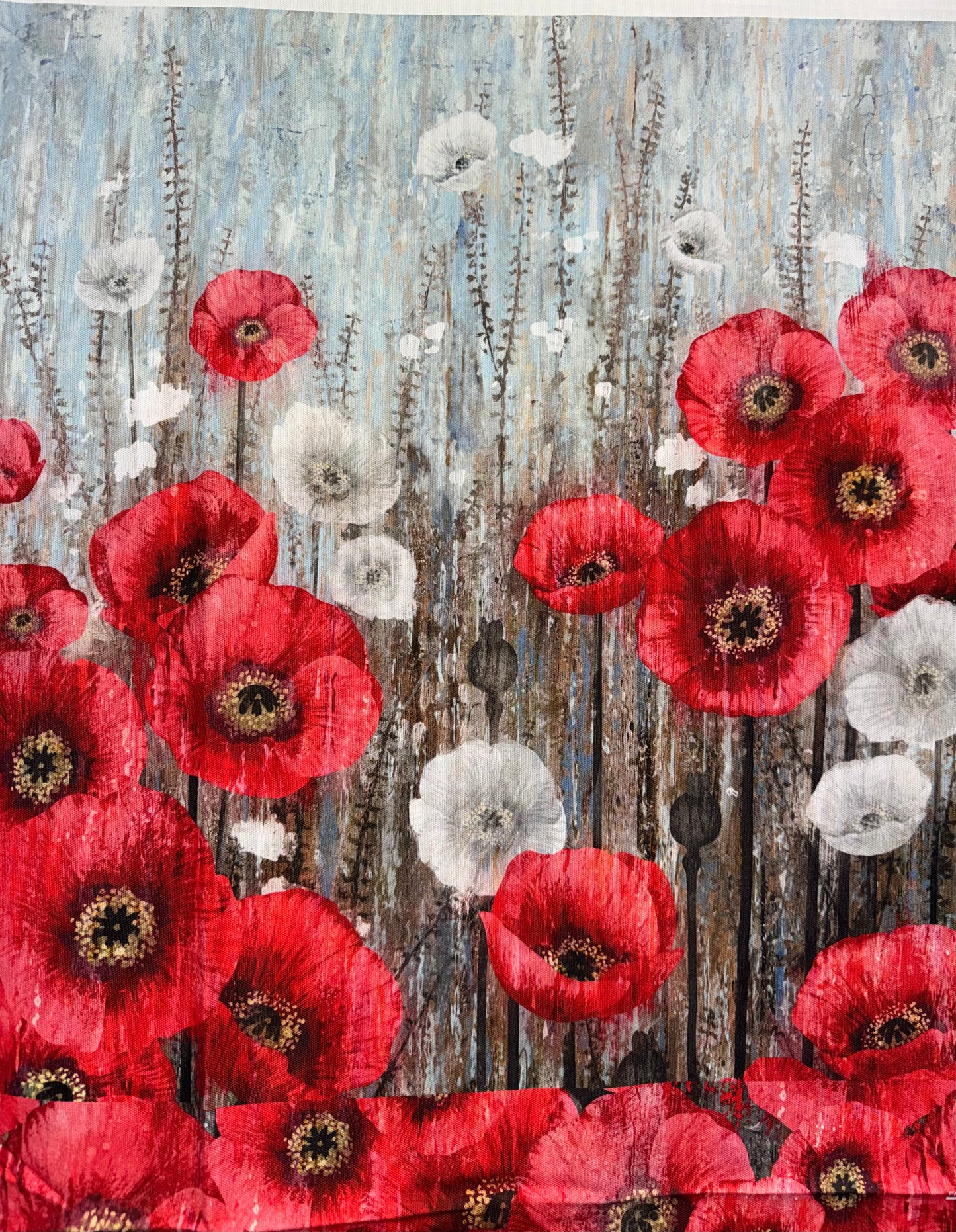 Poppy Meadow - Canvas Bag Panel - Red Poppies