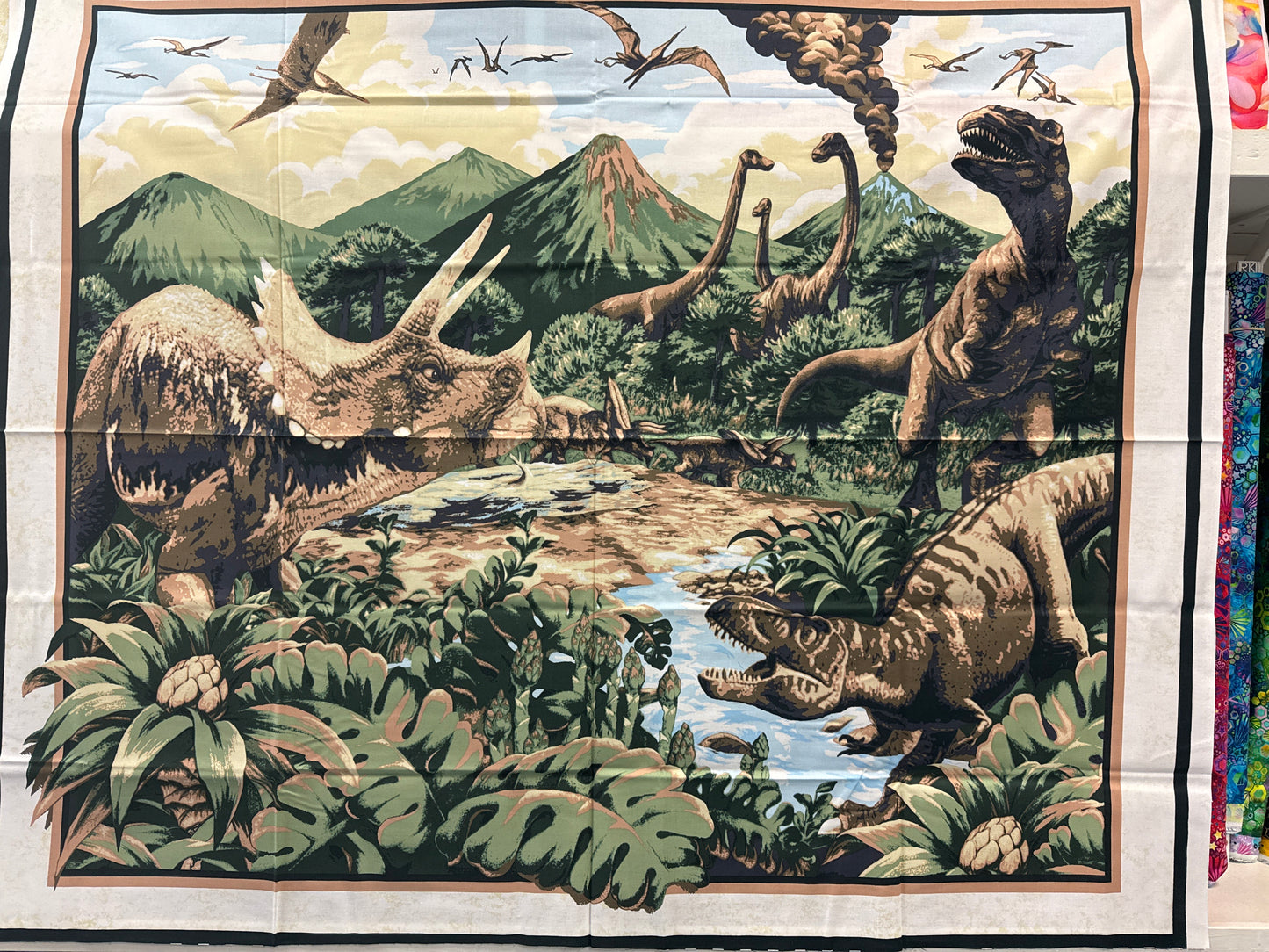 Dinosaur Panel Kit - Cotton Fabric Panel with 2 x 1/2m and 1 x Fat Quarter of matching fabrics