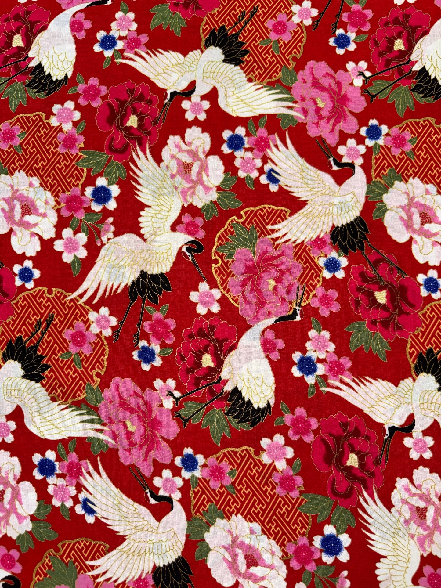Saba - Japanese White Cranes on a Red Background