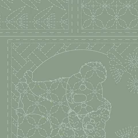 DV4098 Sashiko Fauna Panel in Kentucky Green