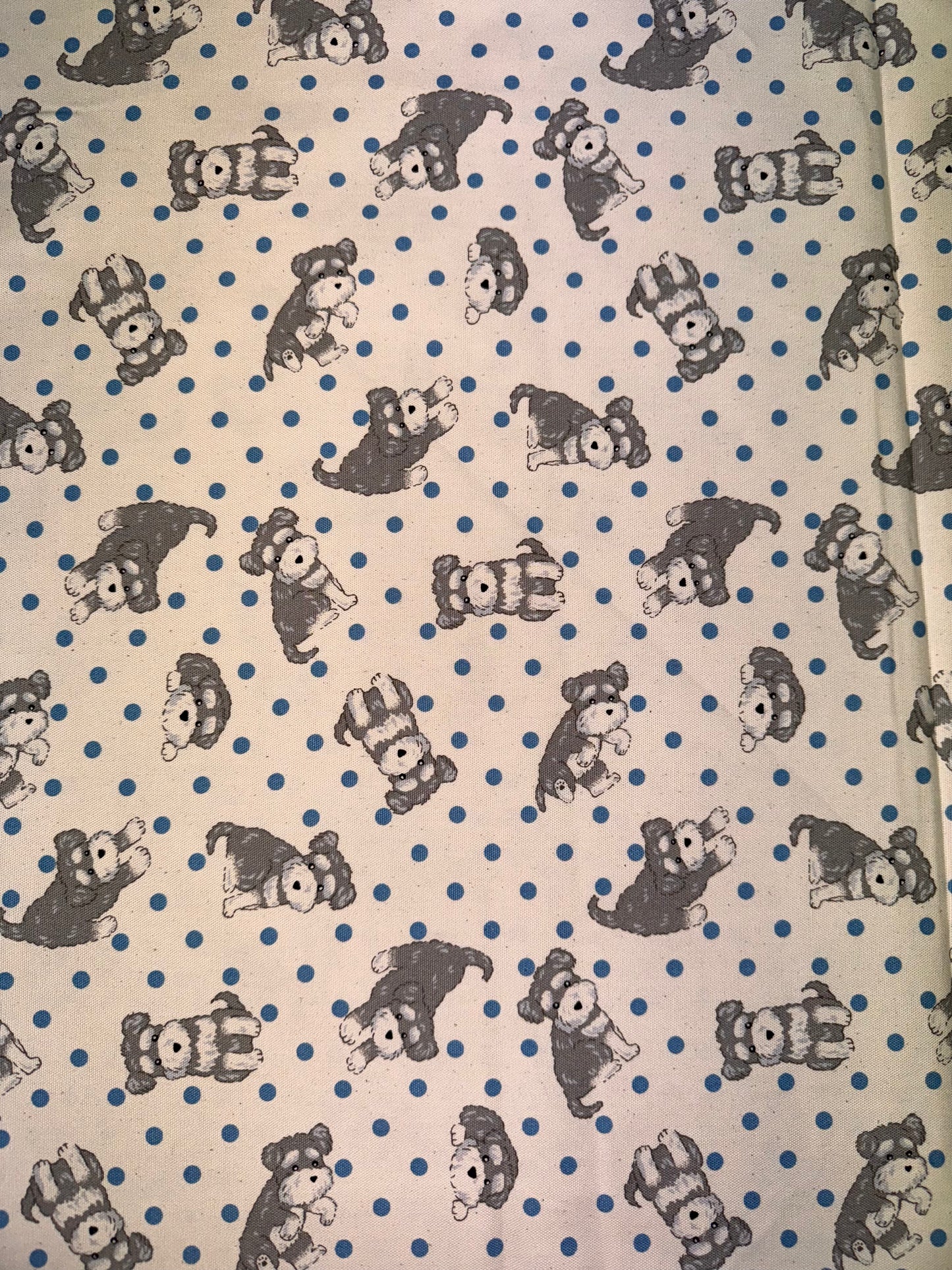 Grey Scottie Dog on Cream with Blue Spot