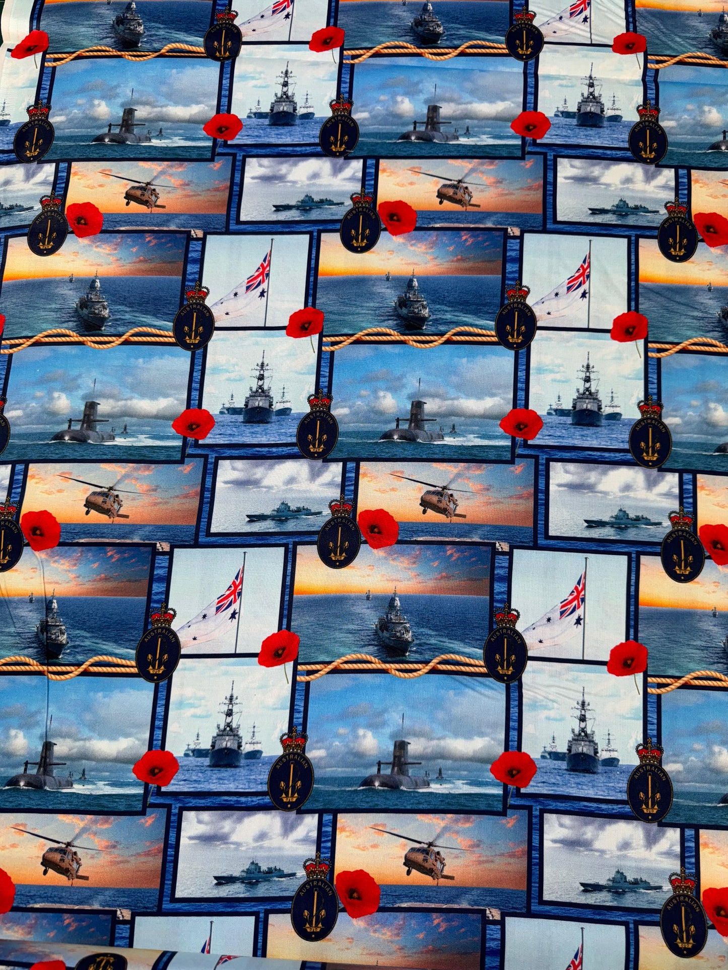 Navy Ships Collage Fabric