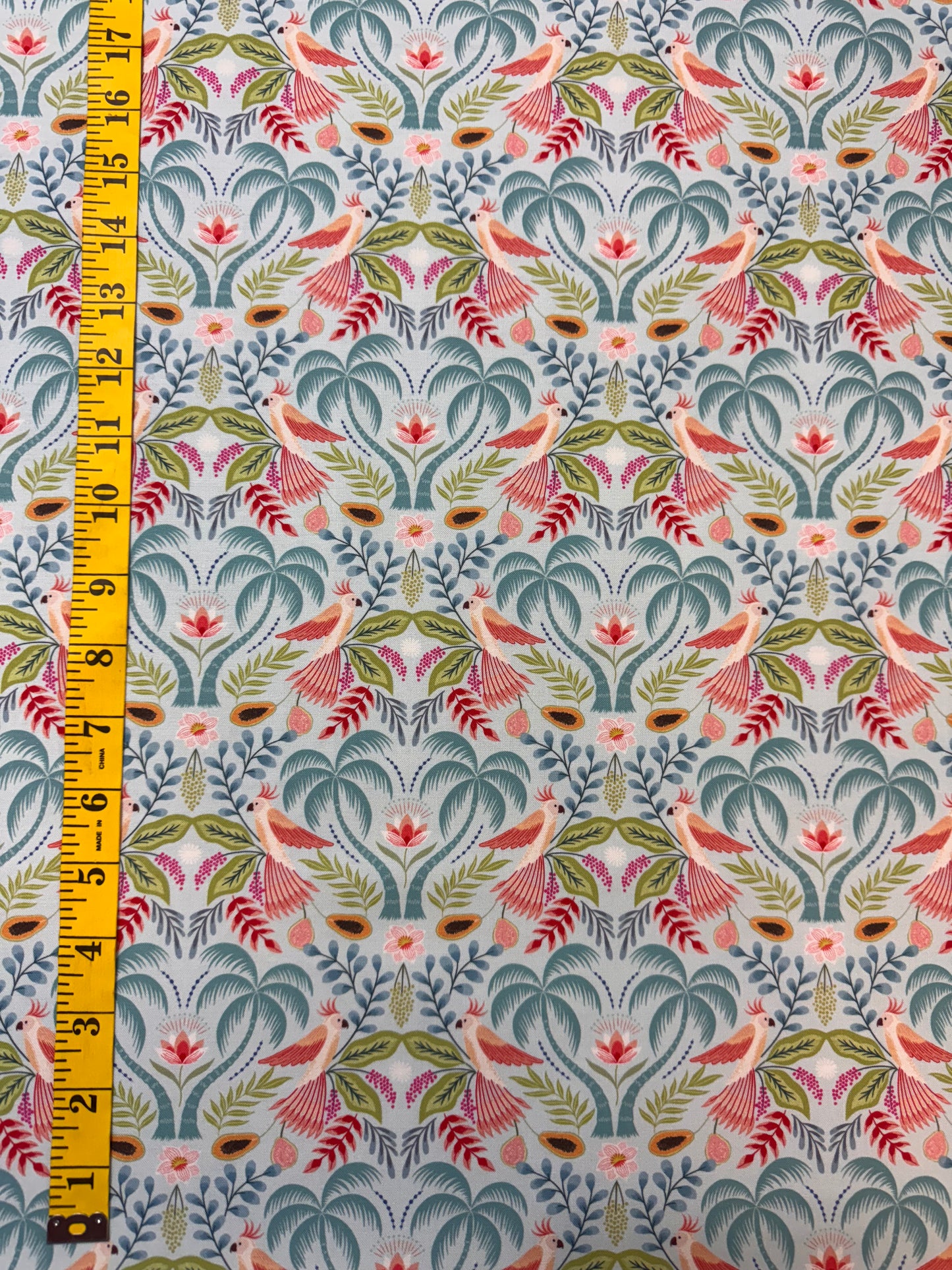 Paradise on Aqua, Birds and Trees fabric. 10m available
