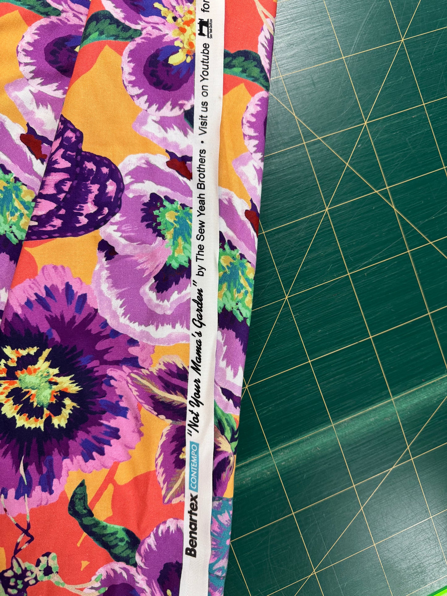 Not your Mama’s Garden - Purple and Yellow. Wideback Fabric 18m available