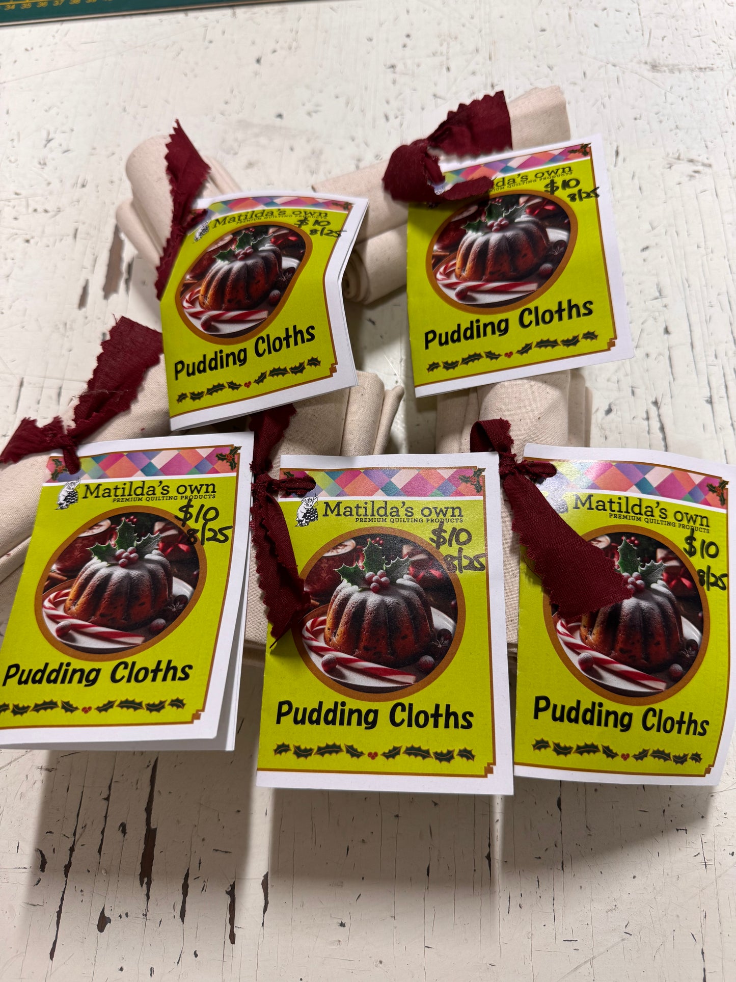 Christmas Pudding Cloths -set of 3 with Recipe.