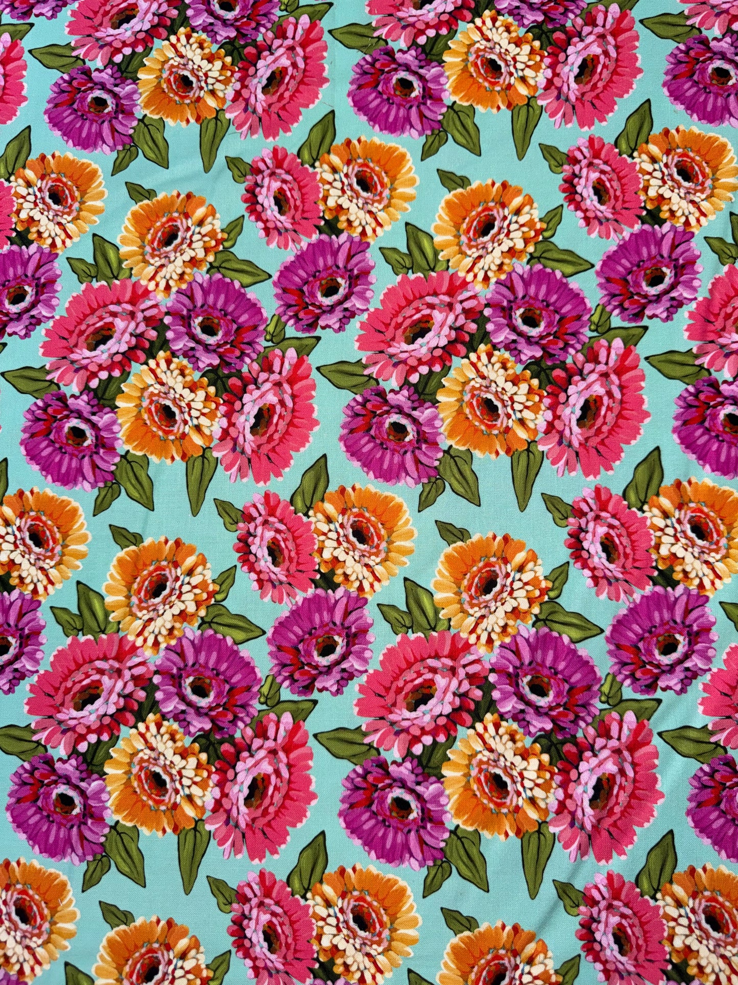 Zinnia Flowers on Aqua