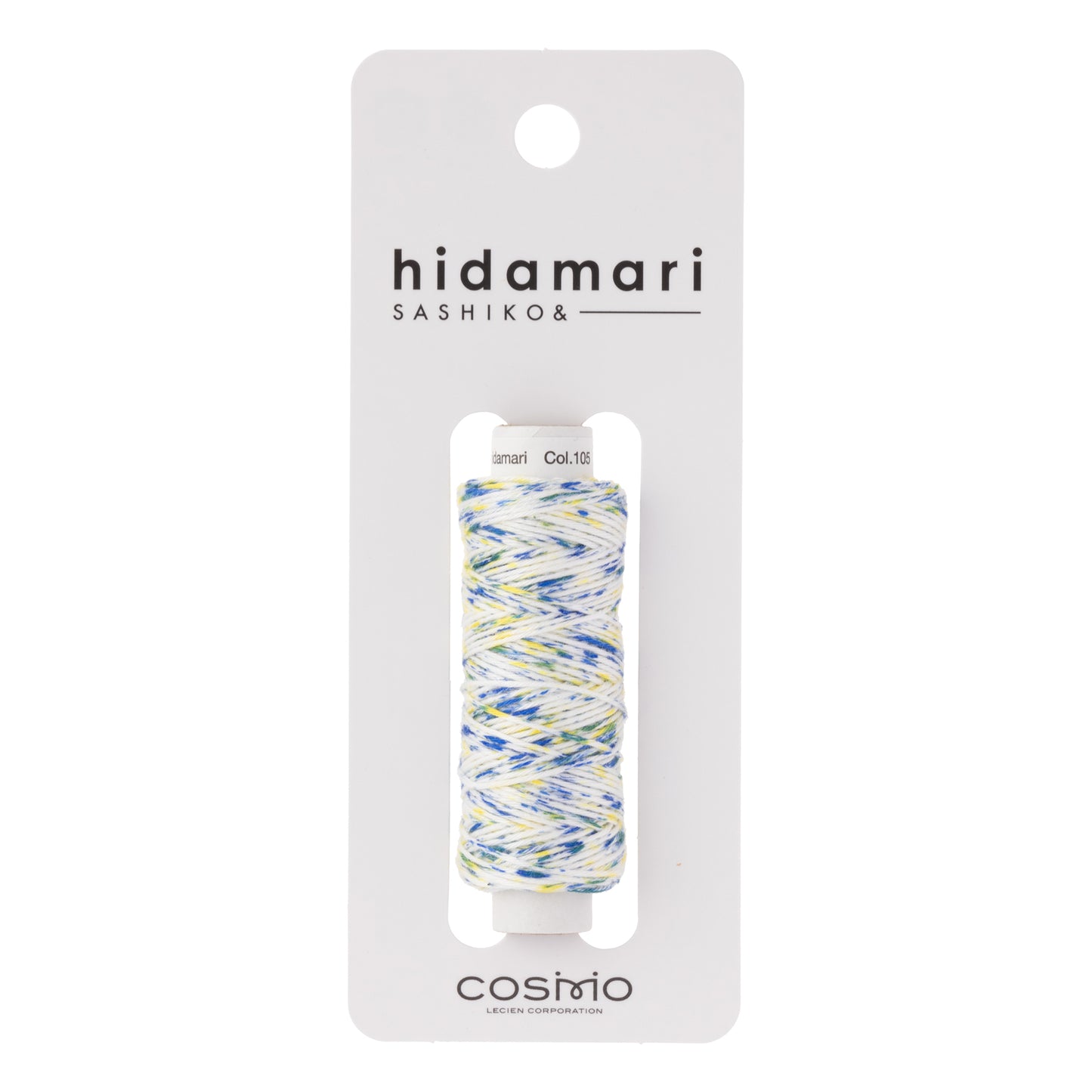 Cosmo Sashiko Thread 302.105 White with Mottled Blue and Yellow