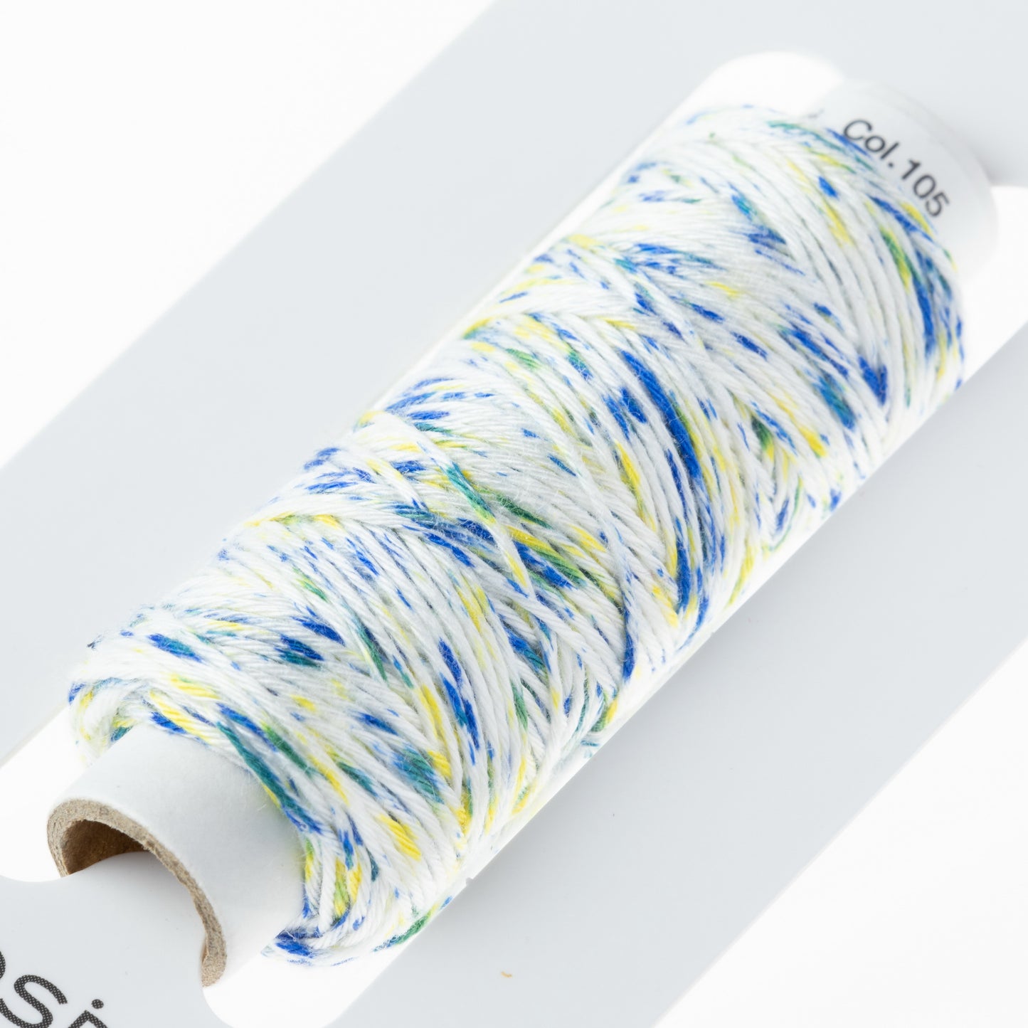 Cosmo Sashiko Thread 302.105 White with Mottled Blue and Yellow