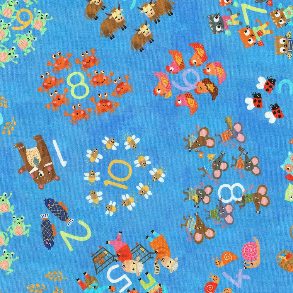 Robert Kaufman - Fun-2-3 Numbers and Characters on a Blue Background