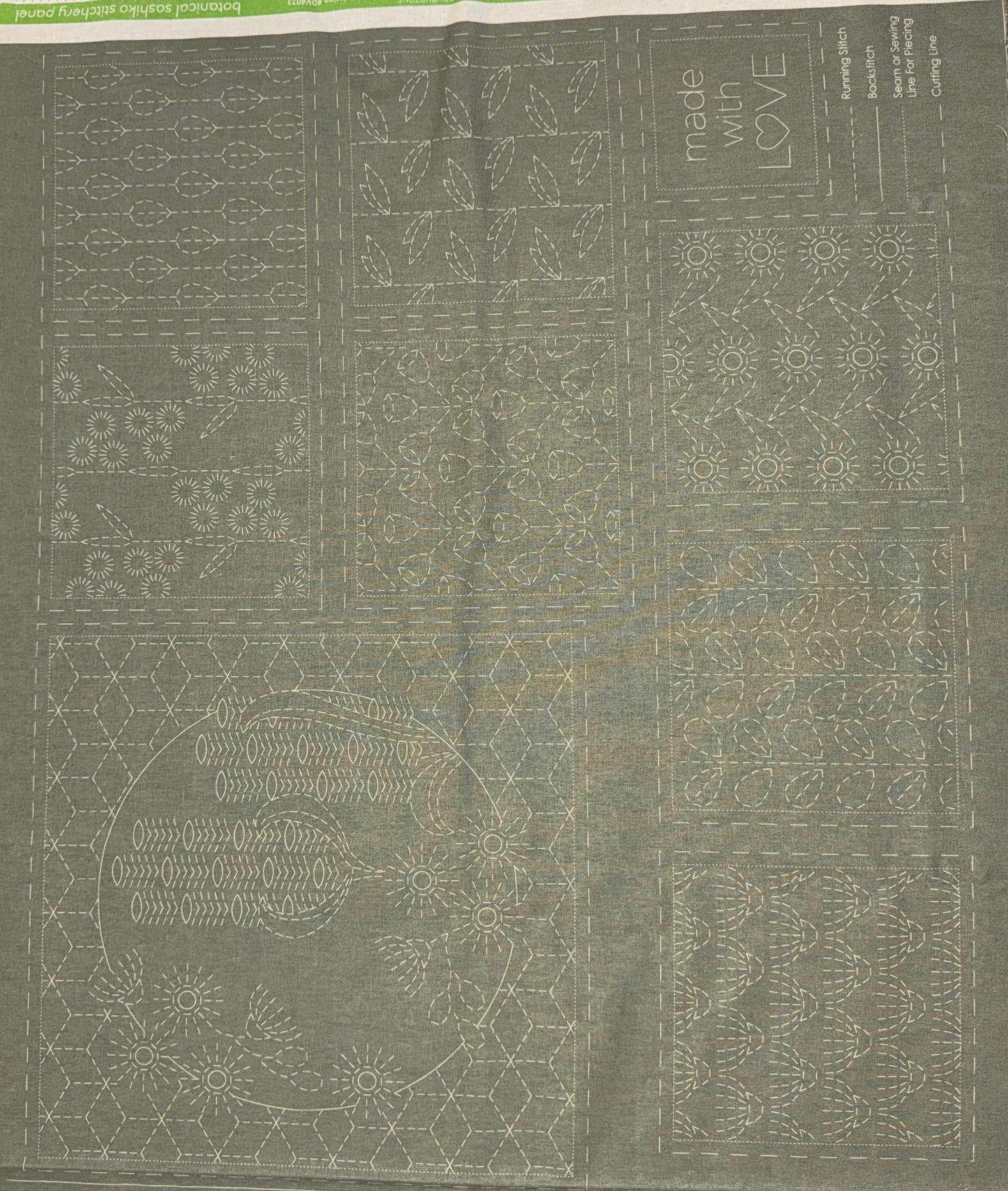 DV4073 Sashiko Botanical Panel in Kentucky Green