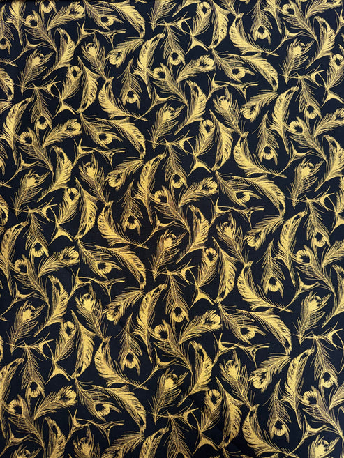 Japanese Gold Opulent Feathers on Black background – Gympie Patchwork