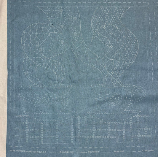 DV4267 Sashiko Teatime Panel in Light Blue