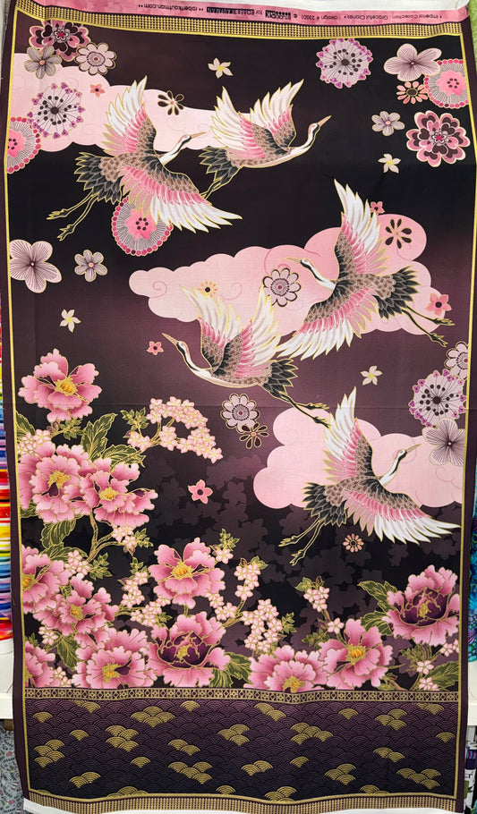 Imperial Collection - Graceful Cranes - Panel in Plum