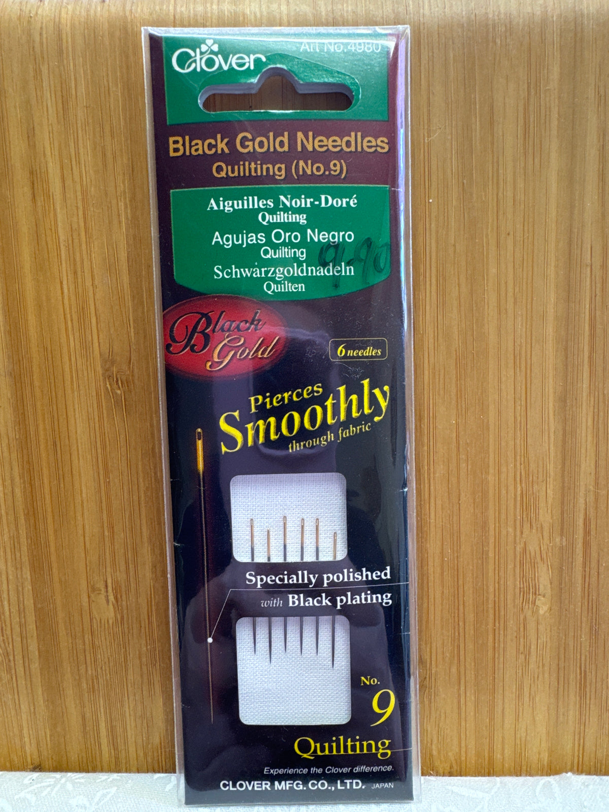 Clover Hand Needles Black Gold Quilting - Size 9 - 6 pieces