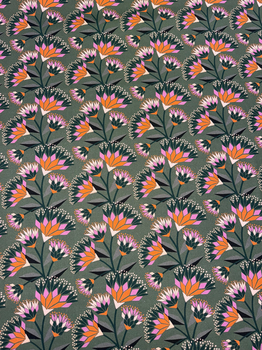 Rachelle Holowko DVF1155 Cotton Canvas Duck Fabric Grey Stylised Floral