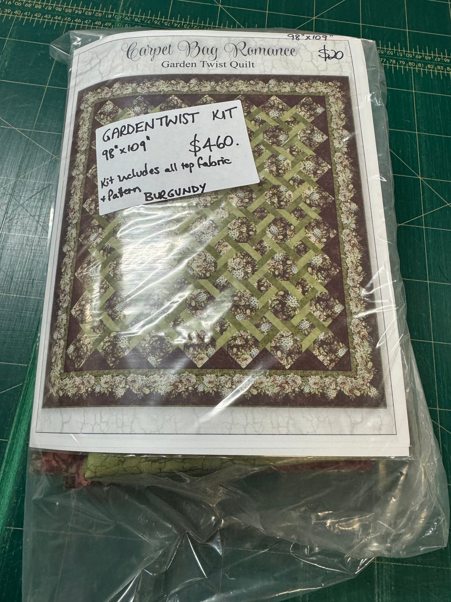 Carpet Bag Romance Garden Twist Burgundy Quilt Pattern and Kit - by Jason Yenter 98" x 109"