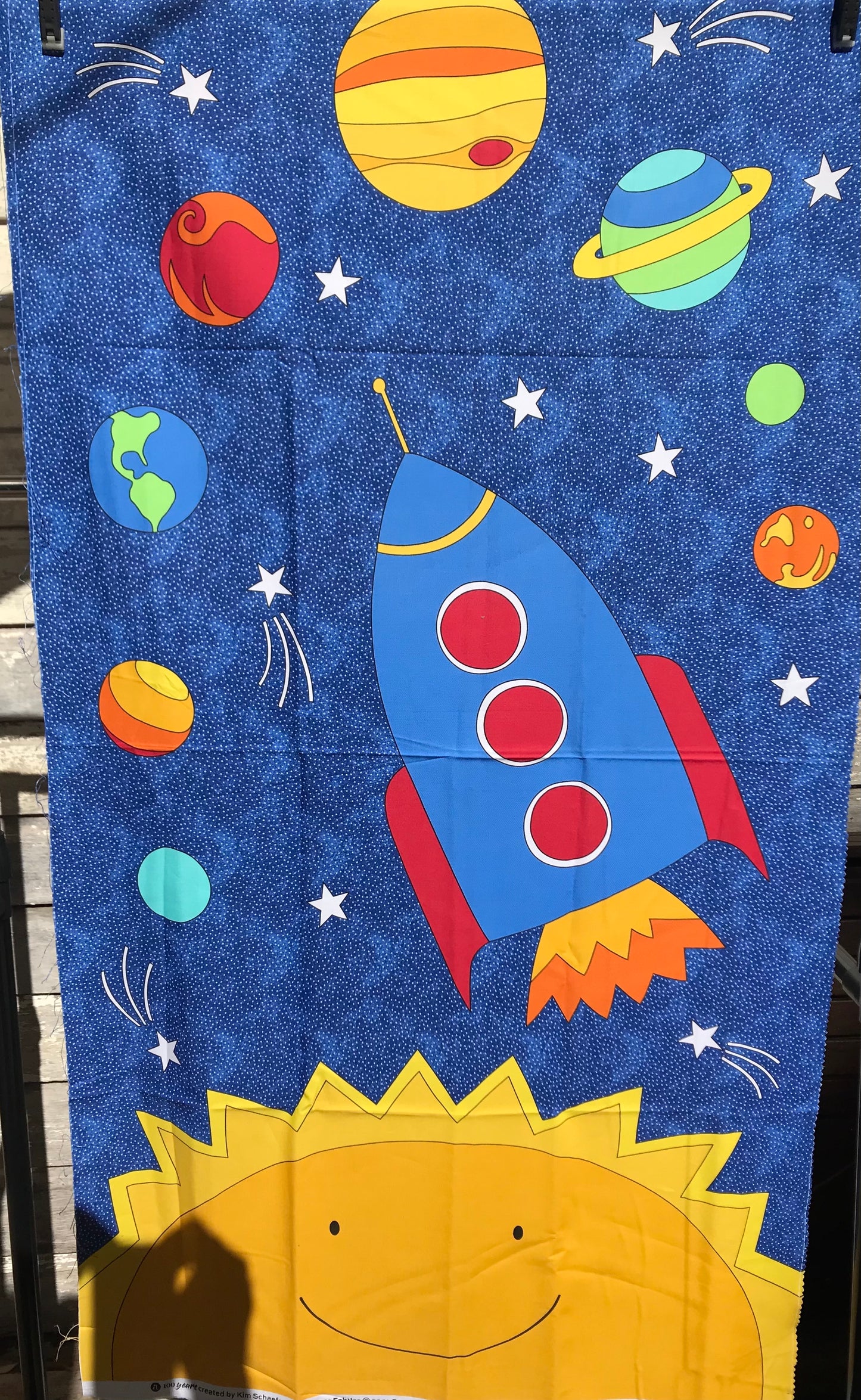 Rocket Ship to the Stars Fabric Panel Kit with extra fabric.