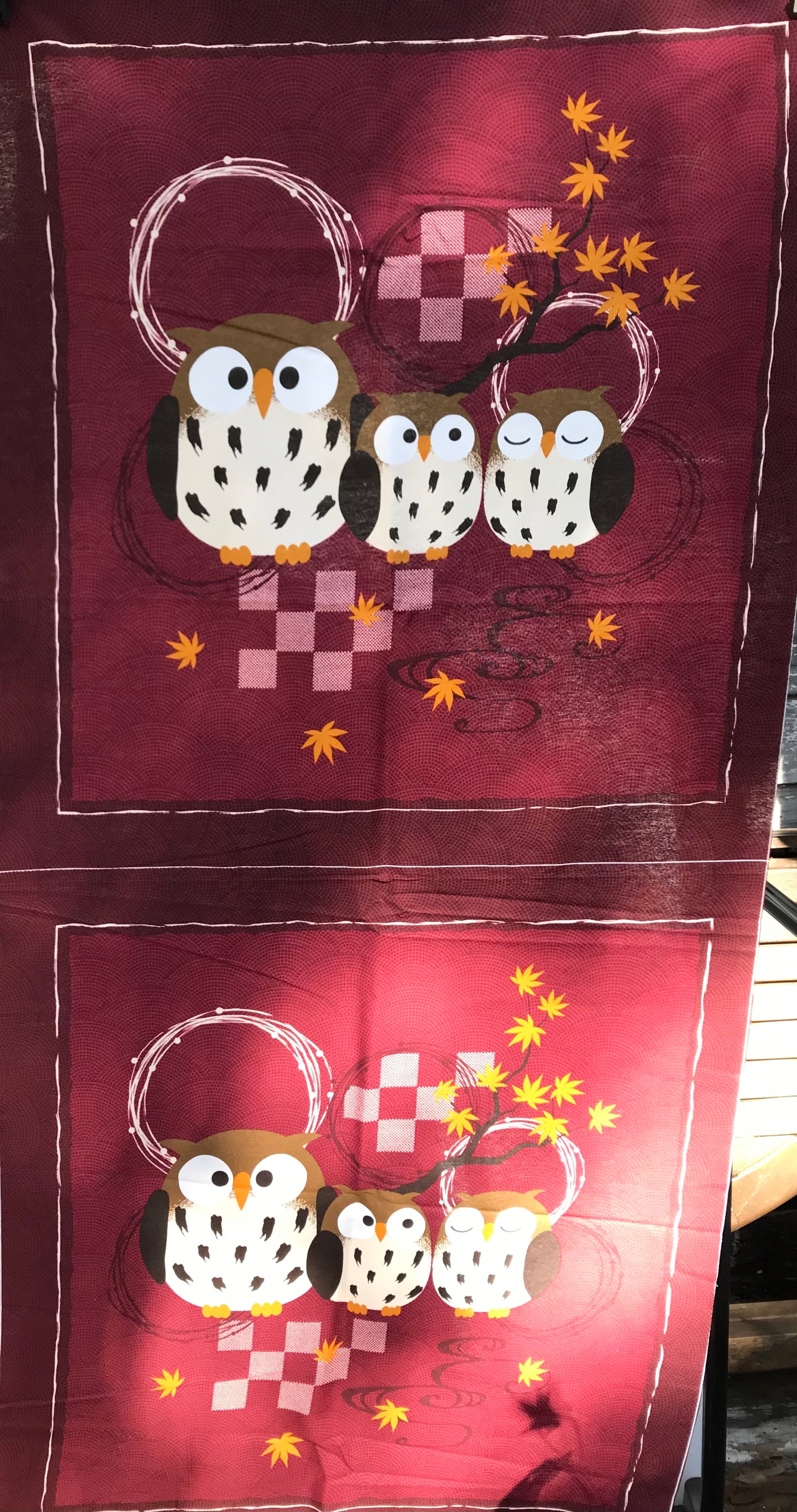 Burgundy Owls on Cushion Panels