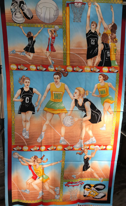 Court Time Netball Cotton Fabric Panel - SALE PRICE - ONLY $10!!