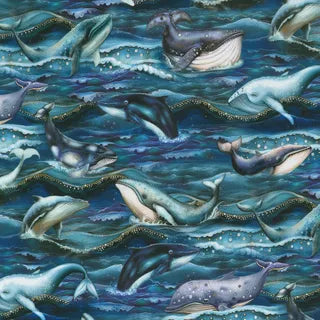 Ocean Fantasy - Allover Whales in Midnight Blue