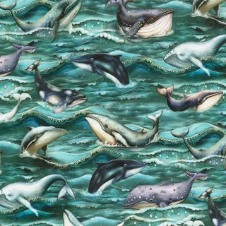 Ocean Fantasy - Allover Whales in Teal