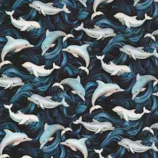 Ocean Fantasy - Allover Dolphins in Midnight Blue