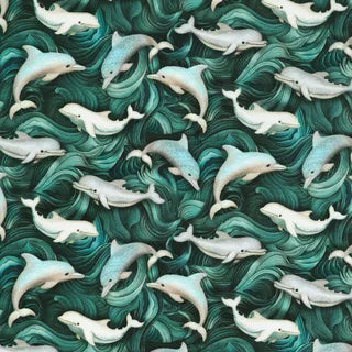 Ocean Fantasy - Allover Dolphins in Teal