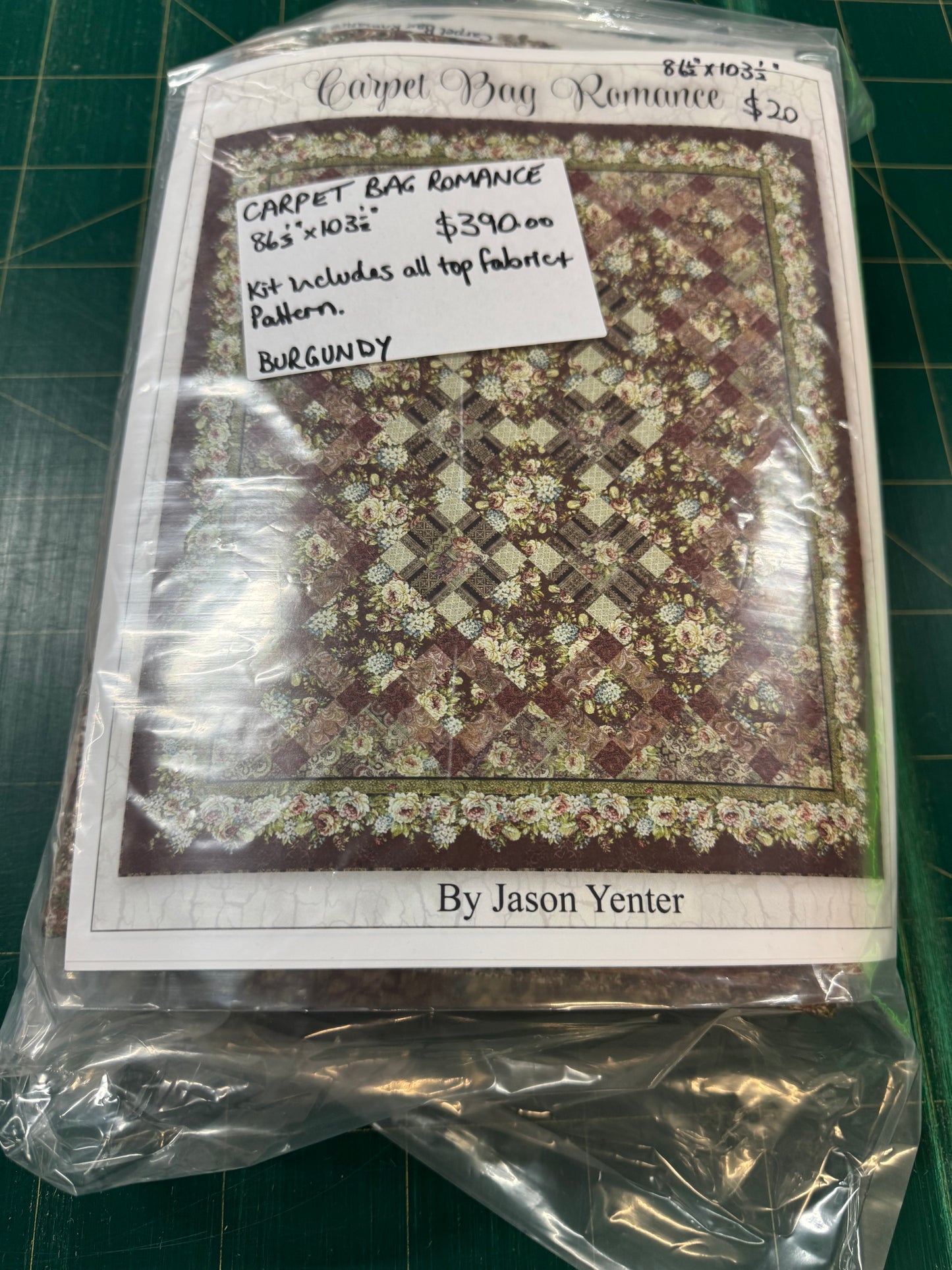 Carpet Bag Romance by Jason Yenter - Burgundy - Quilt Pattern and Kit - 86.5" x 106.5"